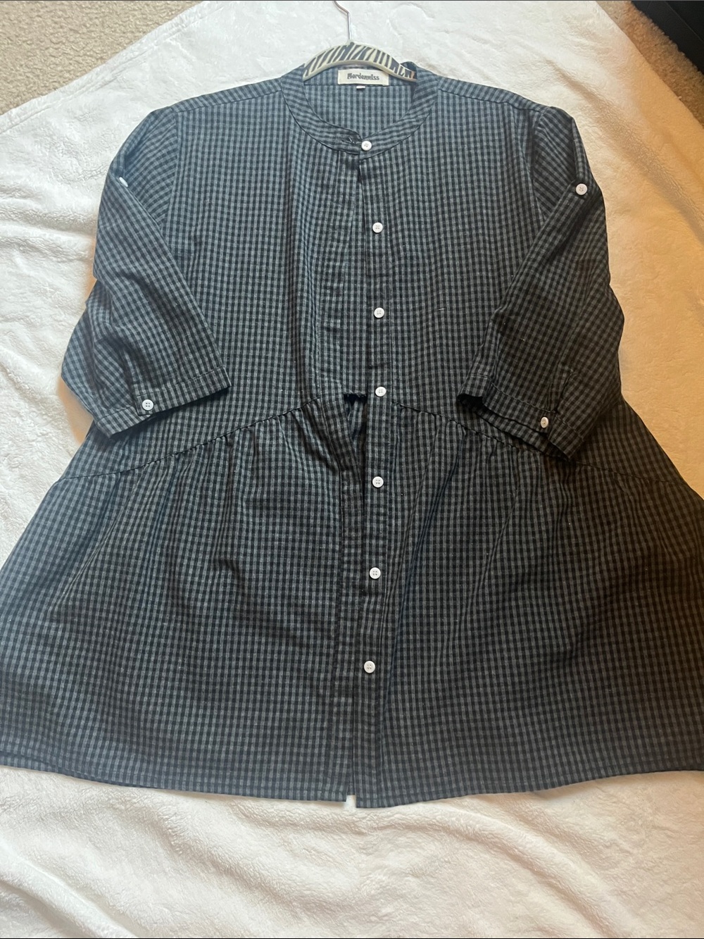 Boden Black Check Button-Front Tunic Dress